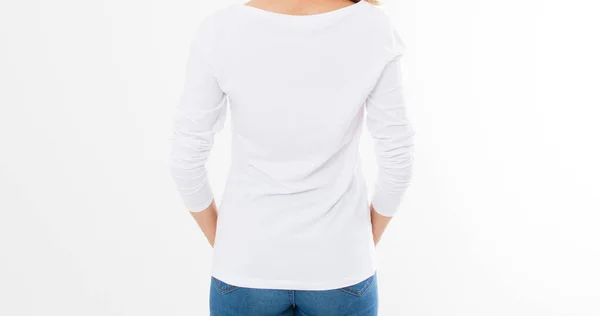Visão Traseira Mulher Shirt Branca Simular Isolado Shirt Feminina Tshirt — Fotografia de Stock