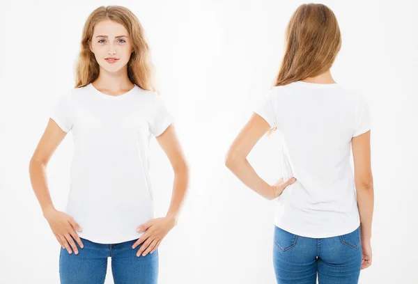 Impostare Vista Posteriore Anteriore Ragazza Donna Shirt Collage Shirt Mock — Foto Stock