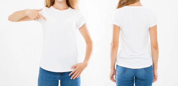 Donna Collage Shirt Bianca Bianco Modello Set Banner Spazio Copia — Foto Stock
