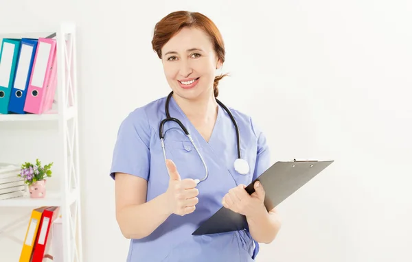 Lächeln Arzt Show Wie Arztpraxis Klinik Krankenversicherung — Stockfoto