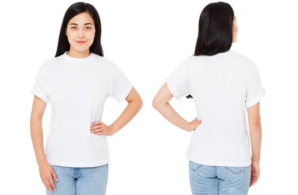 Set Collage Asian Korean Woman Shirt Isolated White Background Mock — Stock Photo, Image