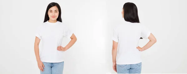 Vistas Frontales Traseras Joven Chica Japonesa Asiática Con Elegante Camiseta —  Fotos de Stock