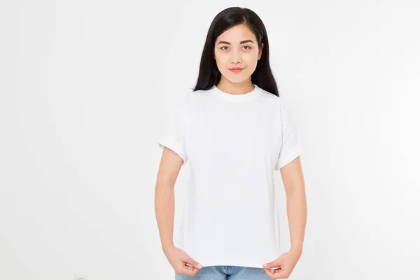 Young Asian Japanese Woman Blank White Shirt Shirt Design People — Stock Photo, Image