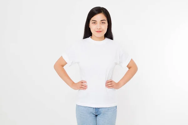 Giovane Asiatica Donna Giapponese Bianco Bianco Shirt Shirt Design Concetto — Foto Stock
