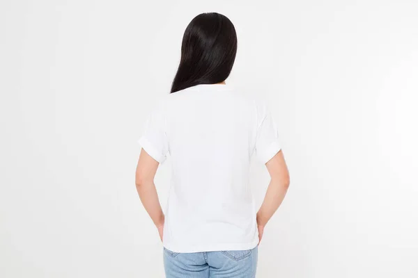 Joven Asiático Japonés Mujer Blanco Camiseta Blanca Diseño Camisetas Concepto —  Fotos de Stock