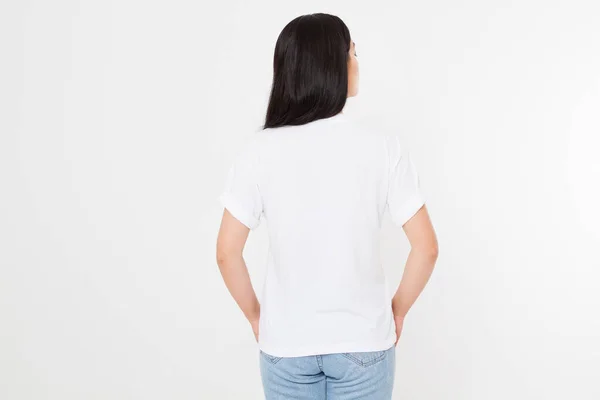 Jovem Asiático Japonês Mulher Branco Branco Shirt Shirt Design Conceito — Fotografia de Stock