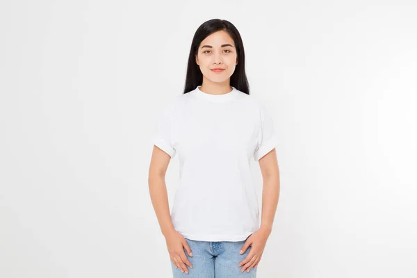 Young Asian Japanese Woman Blank White Shirt Shirt Design People — Stock Photo, Image
