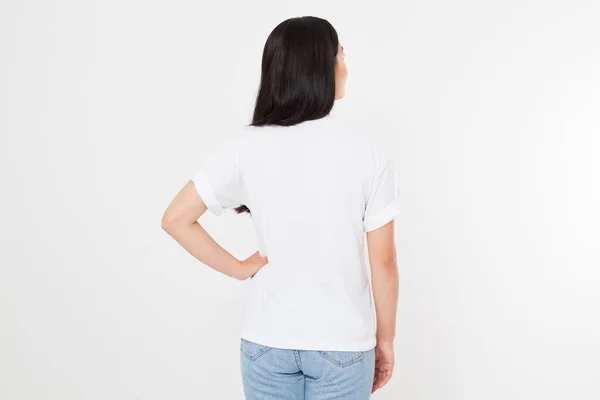 Jovem Asiático Japonês Mulher Branco Branco Shirt Shirt Design Conceito — Fotografia de Stock