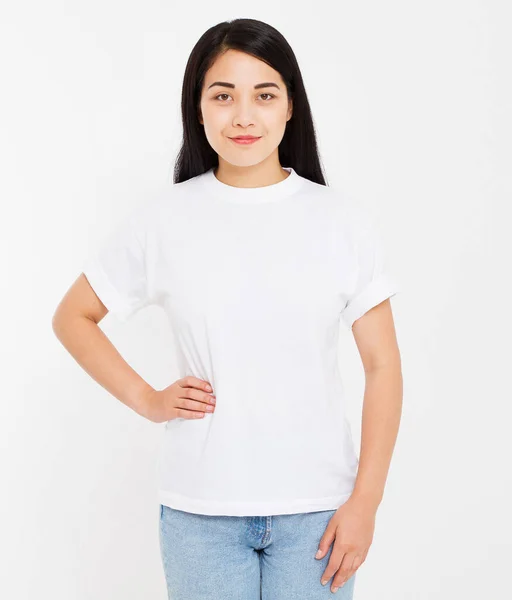 Jong Sexy Japans Aziatisch Brunette Vrouw Blank Wit Shirt Shirts — Stockfoto