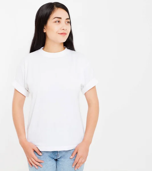 Young Sexy Japanese Asian Brunette Woman Blank White Shirt Shirts — Stock Photo, Image