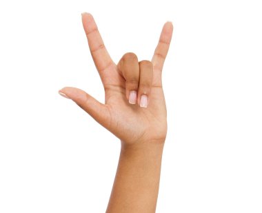 Afro-Amerikan eli ağır metal hareketini yapıyor izole edilmiş beyaz arka plan