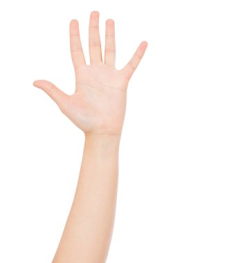 Koreli, Japon eli beyaz arka planda izole edilmiş.