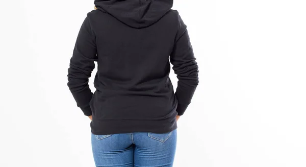 Hermosa Chica Afroamericana Sudadera Negra Sobre Fondo Blanco Aislado Mujer — Foto de Stock