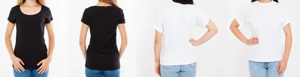 Impostare Donne Bianco Nero Shirt Isolato Sfondo Bianco Ragazza Tshirt — Foto Stock