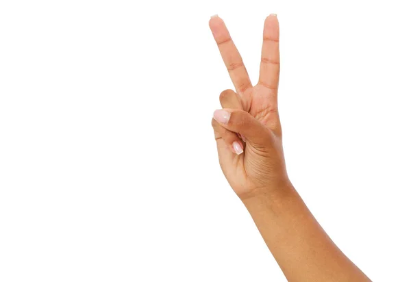 Afro American Hand Showing Sign Victory Peace Closeup Isolated White — Stock Photo, Image