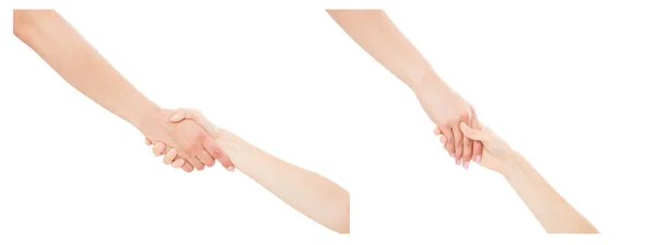 Helfende Handgesten Isoliert Weiß Collage Zeichen Und Symbole Weiblich — Stockfoto