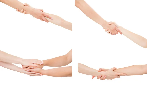 Helfende Handgesten Isoliert Weiß Collage Zeichen Und Symbole Weiblich — Stockfoto