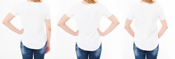 Tillbaka Vyer Som Kvinnor Shirt Isolerad Vit Bakgrund Mock — Stockfoto