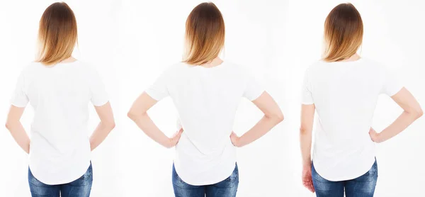 Collage Tre Donna Tshirt Isolato Sfondo Bianco Ragazza Shirt — Foto Stock