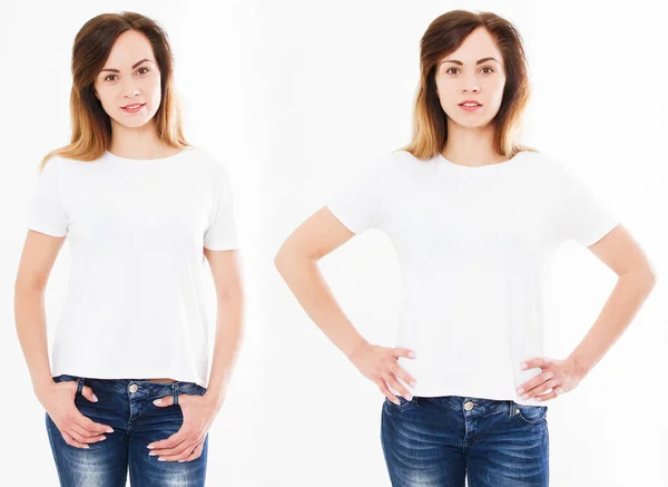 Set Due Donne Shirt Isolata Sfondo Bianco Ragazza Shirt — Foto Stock