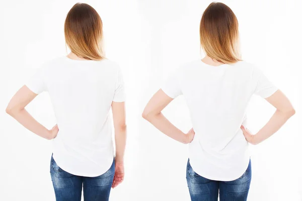 Indietro Visualizzazioni Due Donna Shirt Isolato Sfondo Bianco Ragazza Shirt — Foto Stock