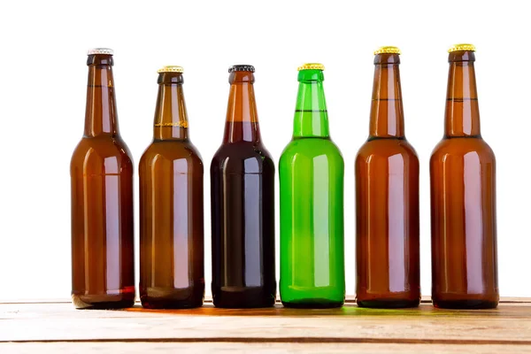 bottles of beer isolated on a white background - copy space, bottles mock up