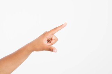 Parmak izi izole edilmiş beyaz arka plan. Afro-Amerikan eli. Model yap. Uzayı kopyala Şablon. Boşluk.