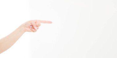 El noktası izole edilmiş beyaz arka plan. Kadın kolu. Model yap. Uzayı kopyala Şablon. Boşluk.