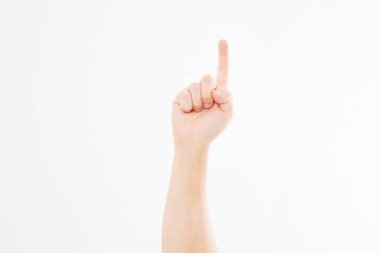 Parmak izi izole edilmiş beyaz arka plan. Kafkas kolu. Model yap. Uzayı kopyala Şablon. Boşluk.