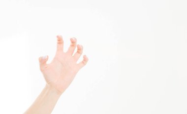 Tırmalayan el beyaz arka planda izole edilmiş. Boşluğu kopyala