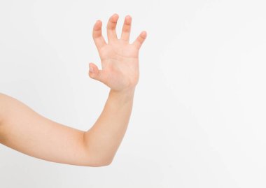 Tırmalayan el beyaz arka planda izole edilmiş. Boşluğu kopyala