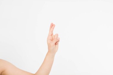 El sembolü. El işareti yap, beyaza izole edilmiş iyi şans sembolü. Model yap. Uzayı kopyala Şablon. Boşluk.