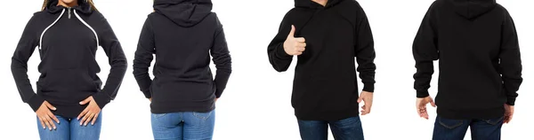 Lichaam Van Man Vrouw Zwart Hoodie Mock Set Geïsoleerd Witte — Stockfoto