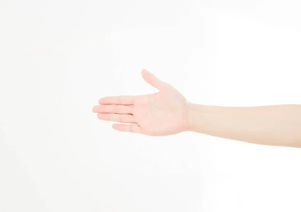 Відкрита Чоловіча Рука Ізольована Білому Тлі Вітальна Рука Простір Копіювання — стокове фото