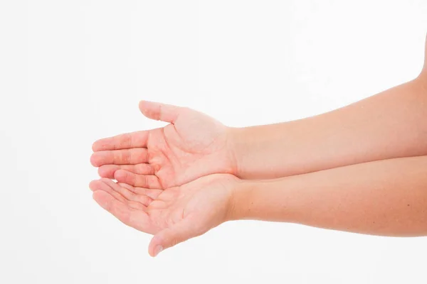 Male Hand Two Palm Handbreadth Isolated White Background Front View — Stock Photo, Image