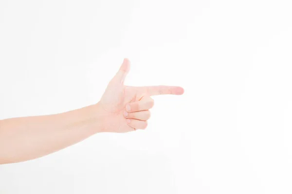 Męska Ręka Wskazująca Odizolowany Białym Tle Biała Ręka Szykuj Się — Zdjęcie stockowe