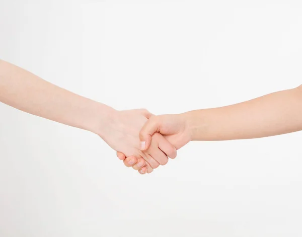 白い背景に隔離された女性の握手 コピースペース — ストック写真