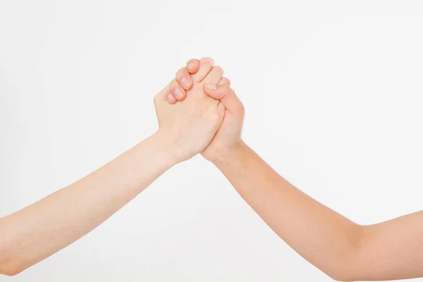 Zwei Hände Isoliert Helfende Hand Für Einen Freund Kopierraum Rettung — Stockfoto