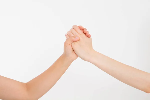 Zwei Hände Isoliert Helfende Hand Für Einen Freund Kopierraum Rettung — Stockfoto