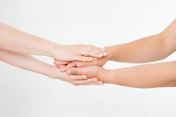 Two People Holding Hands Comfort Isolated Copy Space Mock — Stockfoto