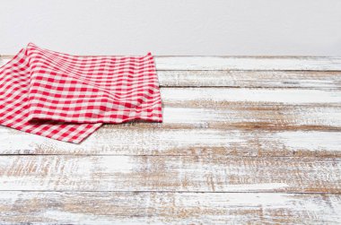 Mutfak örtüsü ahşap masa üzerinde kopyalama alanı - Vintage Filtresi, kopyalama alanı