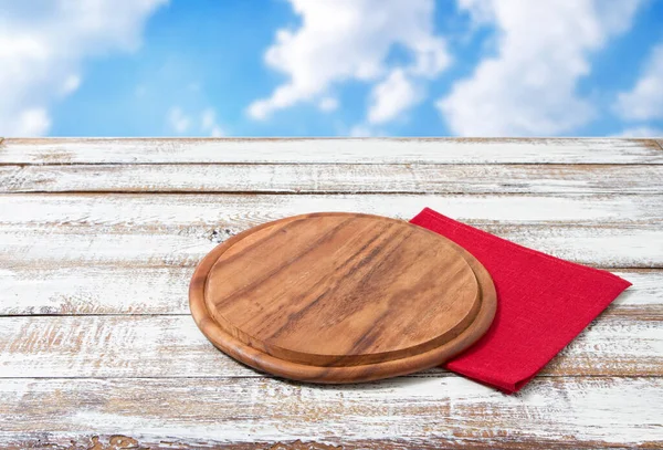 Napkin Board Pizza Wooden Desk Stack Colorful Dish Towels White — Stock Photo, Image