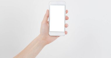 Kadın cep telefonu beyaz, kadın telefonu boş ekran, boş ekran, dokunmatik.