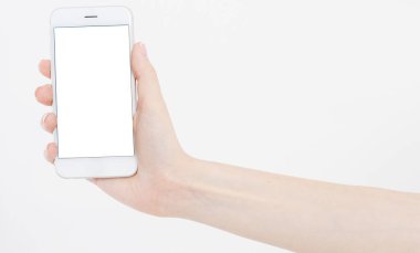 Kadın cep telefonu beyaz, kadın telefonu boş ekran, boş ekran, dokunmatik.