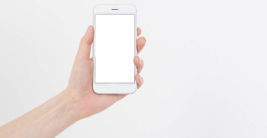 akıllı telefon bir elde, boş ekran, boşluğu kopyala