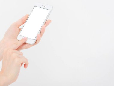 Kadın cep telefonu beyaz, kadın telefonu boş ekran, boş ekran, dokunmatik.