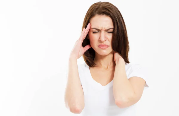 Brunetka Kobieta Cierpi Powodu Stresu Lub Ból Głowy Grymaszenie Ból — Zdjęcie stockowe