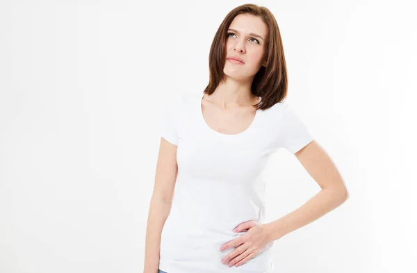 Hermosa Mujer Morena Haw Lado Calambres Durante Entrenamiento Ciclo Menstrual —  Fotos de Stock