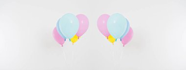 Renkli parti balonları arka plan kolajı, hazır. Kutlama, tatiller, yaz konsepti. Tasarım şablonu. Pano boş, üst görünüm, kopyalama alanı.