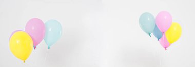 Renkli parti balonları arka plan kolajı, hazır. Kutlama, tatiller, yaz konsepti. Tasarım şablonu. reklam panosu veya panosu boş, üst görünüm, kopyalama alanı.